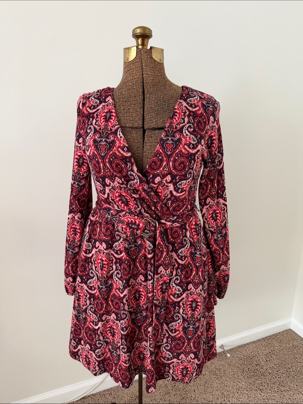 Anthropologie / Maeve Paisley Wrap Dress in Pink and Black